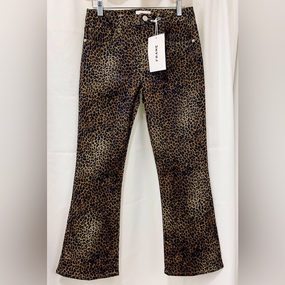 Frame Womens Le Crop Mid-rise Coated Leopard Print Mini Bootcut Jeans Si… - Picture 7 of 13